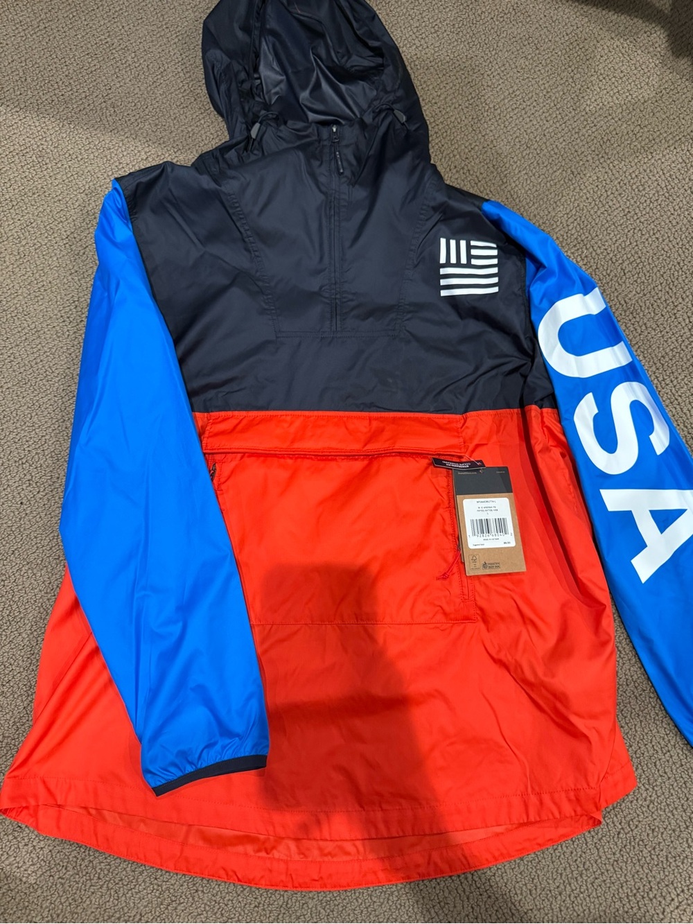 The North Face Colorblock Hooded Rain Anorak in Black, Red & Blue